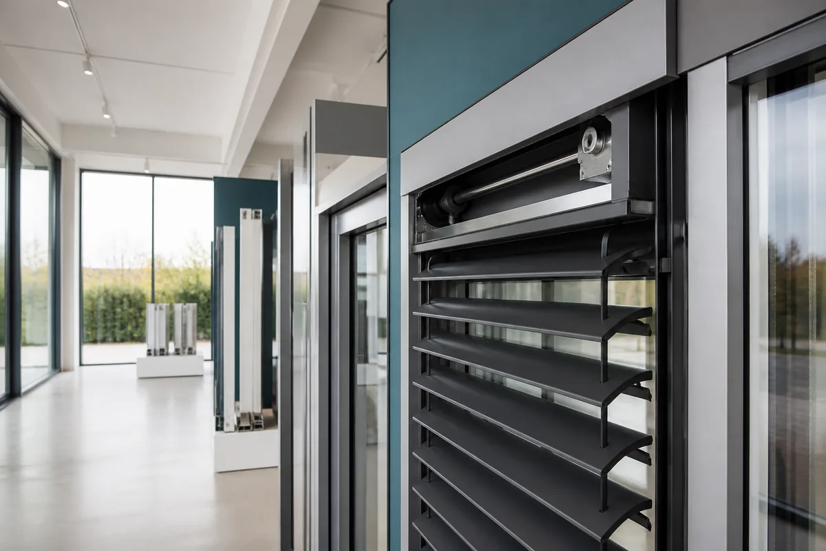 Coffre et coulisses d&rsquo;un brise-soleil orientable intégrés en façade