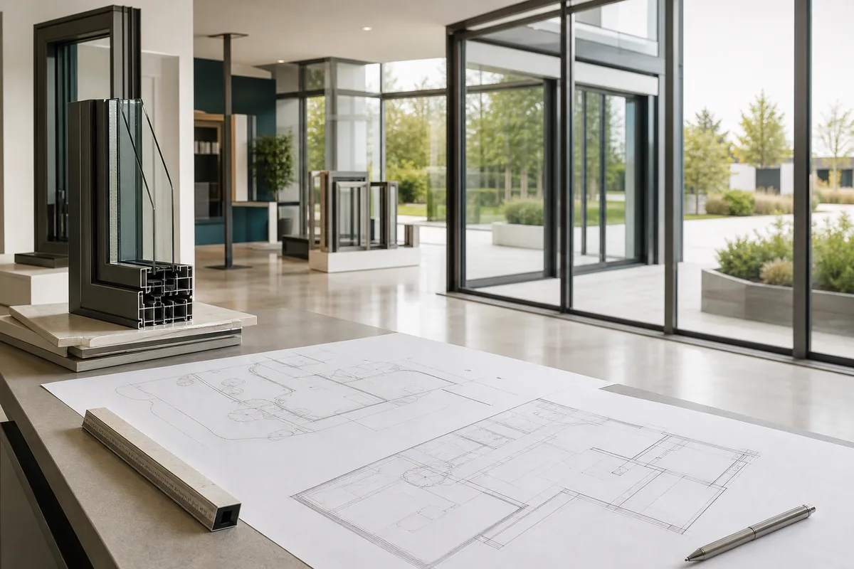 Plan d’implantation d’une extension vitrée avec relevé des surfaces